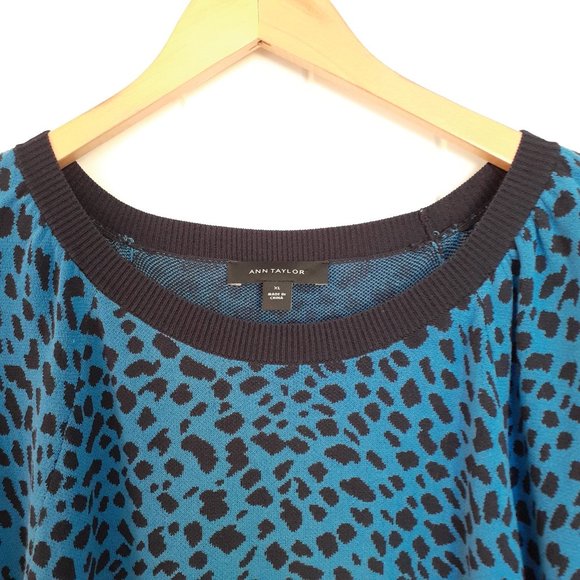 Ann Taylor Leopard Print Raglan Sleeve Sweater Blue Size XL - Picture 4 of 9